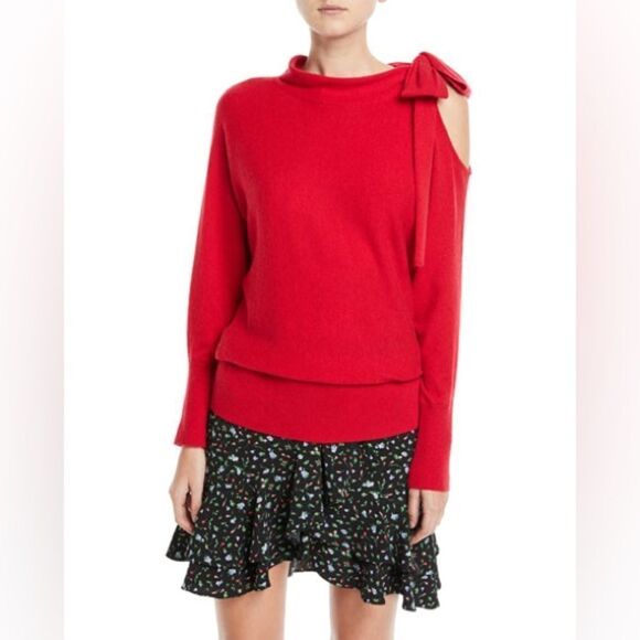 Club Monaco Red Tinashe Cowl Neck Cold Shoulder Tie Sweater NWT - Picture 1 of 14